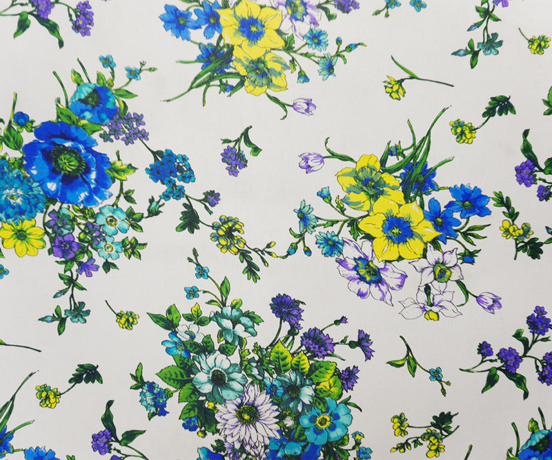 White-Purple-Yellow Poly Floral Printed Chiffon Woven Fabric
