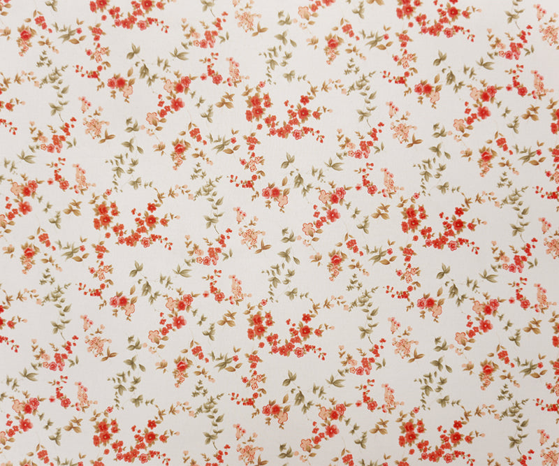 White-Red-Brown Poly Floral Printed Chiffon Woven Fabric