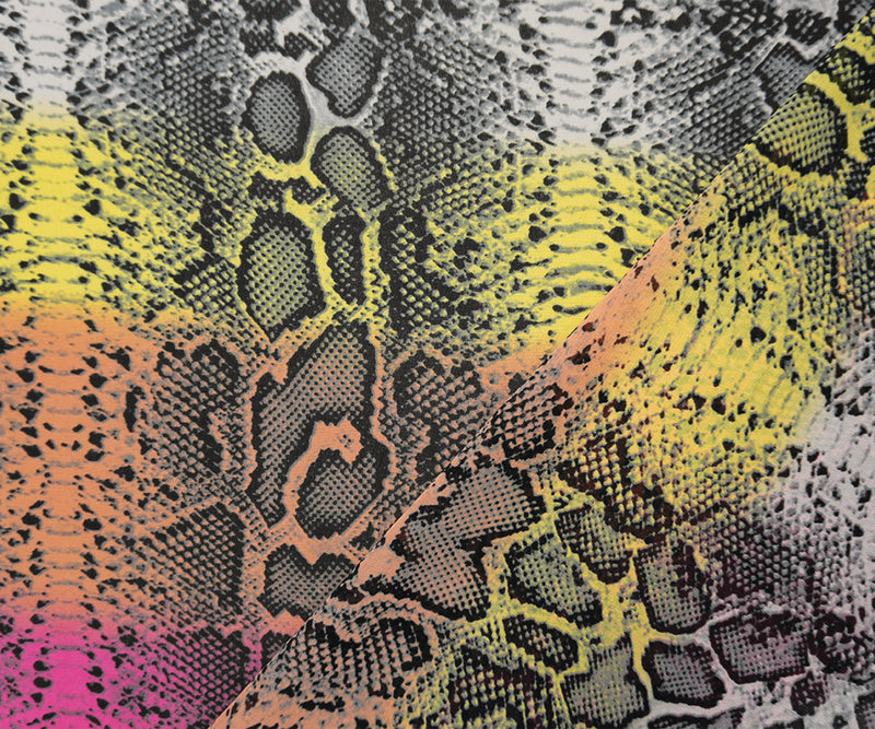 Black-Pink-Orange Poly Reptile Printed Chiffon Woven Fabric