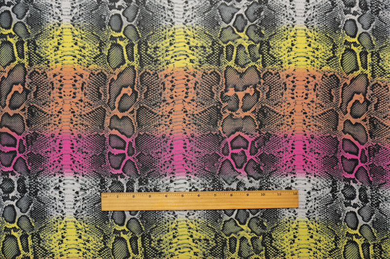 Black-Pink-Orange Poly Reptile Printed Chiffon Woven Fabric