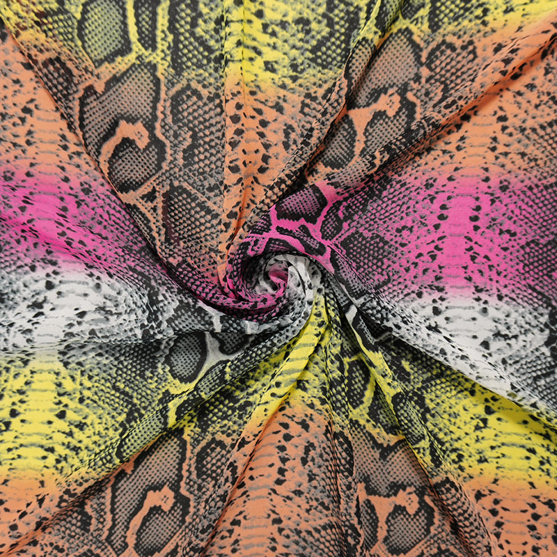 Black-Pink-Orange Poly Reptile Printed Chiffon Woven Fabric