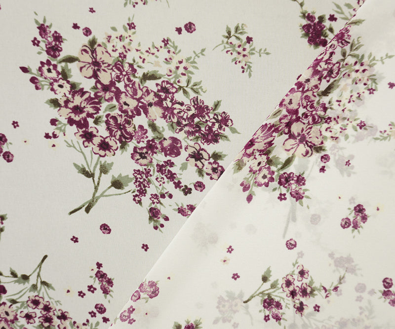 White-Purple-Multi Poly Floral Printed Chiffon Woven Fabric
