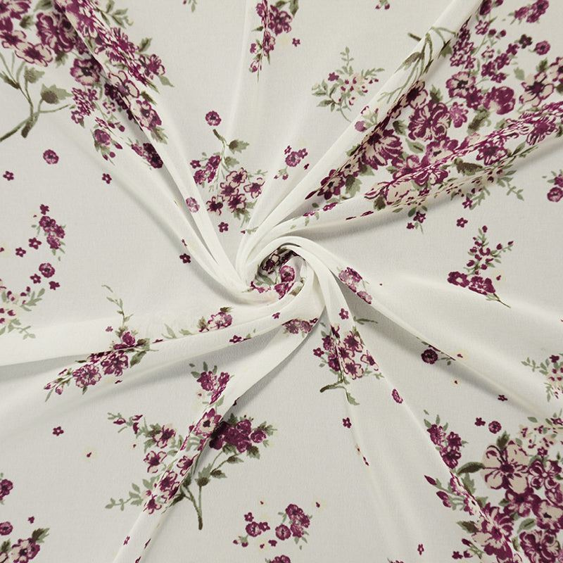 White-Purple-Multi Poly Floral Printed Chiffon Woven Fabric