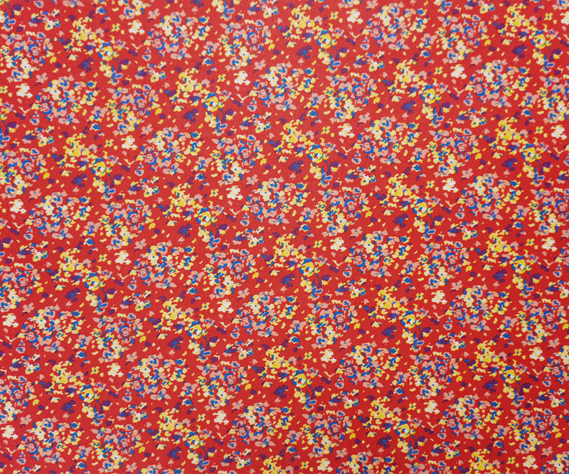 Red-Yellow-Multi Poly Abstract Floral Print Chiffon Woven Fabric