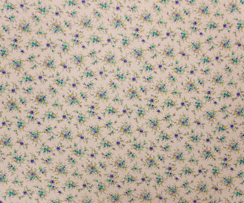 Beige-Purple-Green Poly Floral Printed Chiffon Woven Fabric