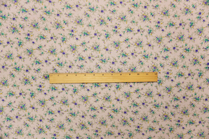 Beige-Purple-Green Poly Floral Printed Chiffon Woven Fabric