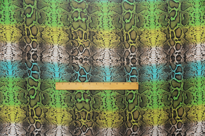 Green-Yellow-Multi Poly Reptile Printed Chiffon Woven Fabric