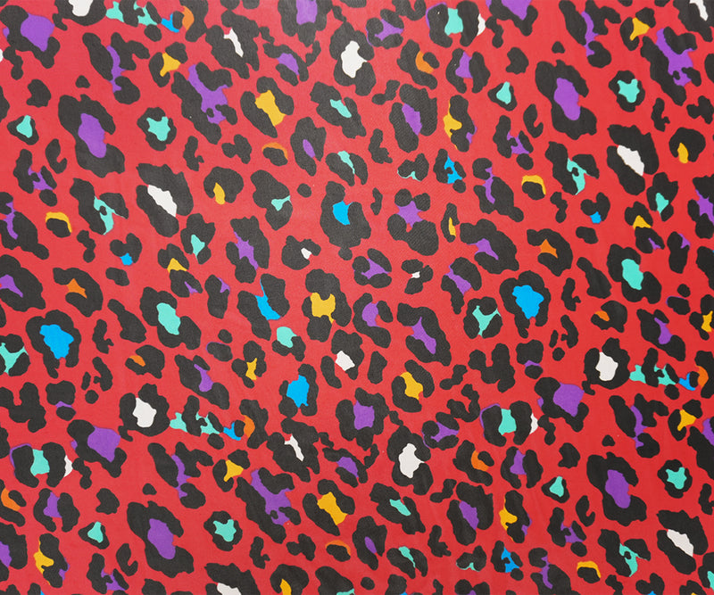Red-Black-Multi Poly Leopard Printed Chiffon Woven Fabric