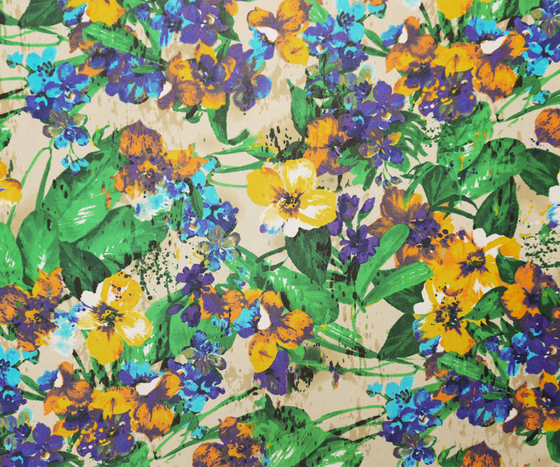 Yellow-Green-Beige Poly Floral Printed Chiffon Woven Fabric