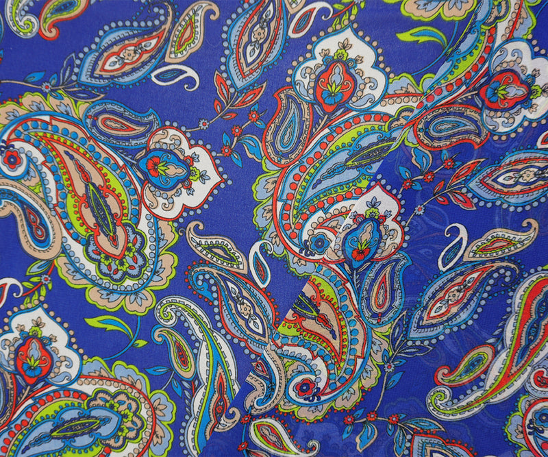 Blue-Yellow-Multi Poly Paisley Printed Chiffon Woven Fabric