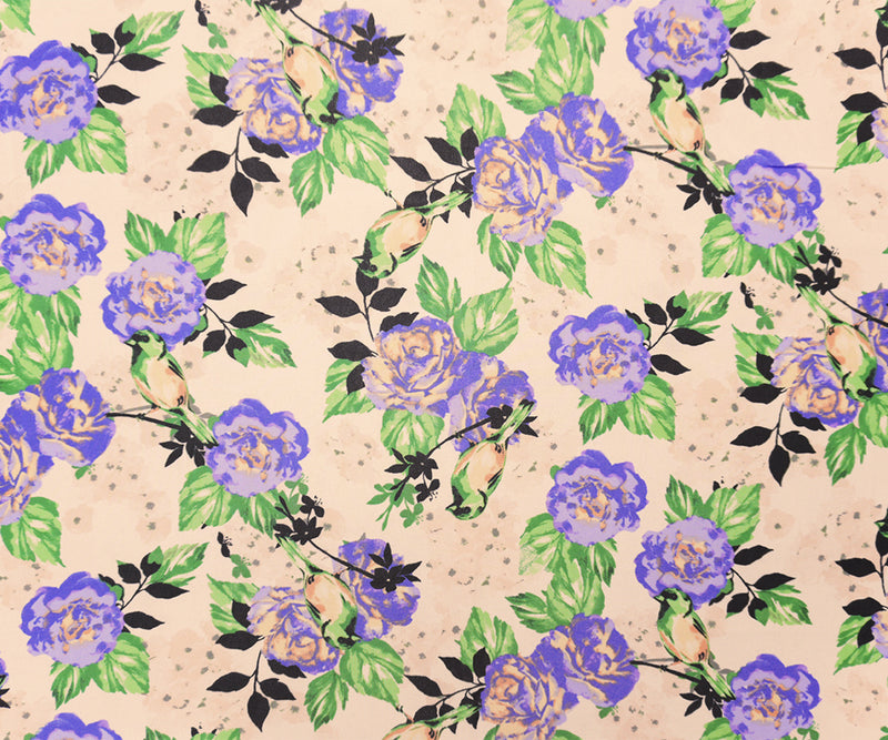 Peach-Purple-Green Poly Floral Printed Chiffon Woven Fabric