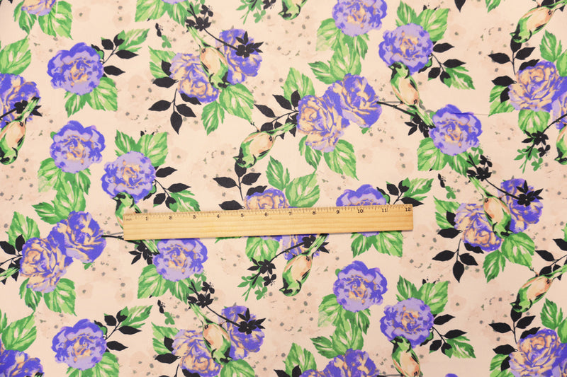 Peach-Purple-Green Poly Floral Printed Chiffon Woven Fabric