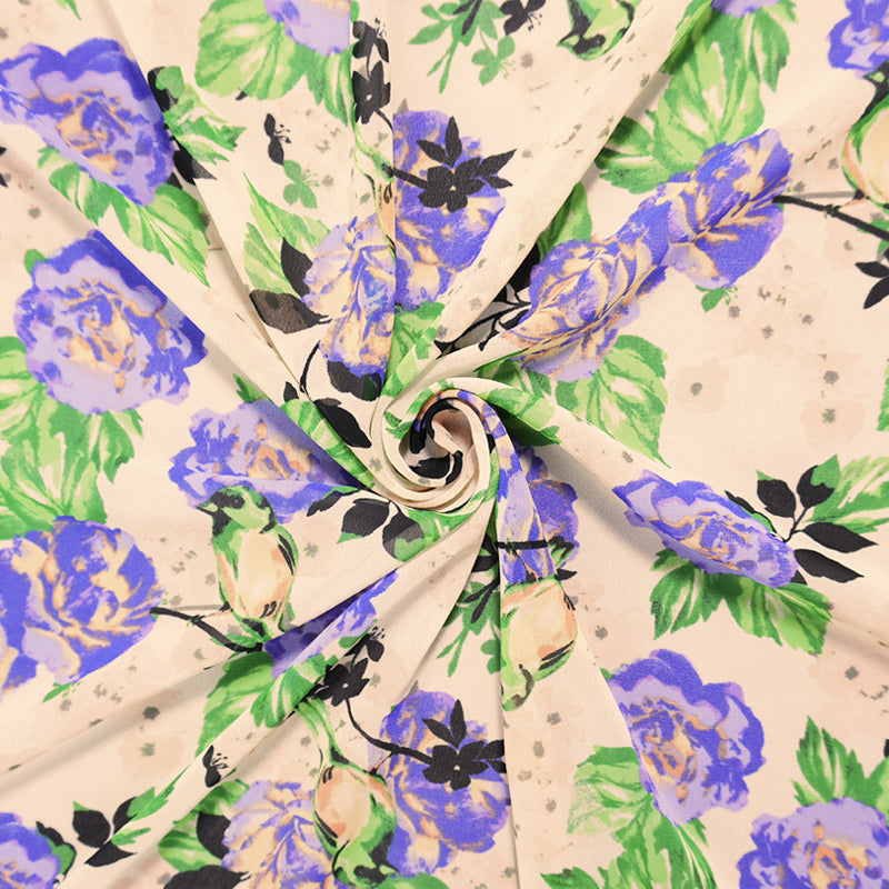Peach-Purple-Green Poly Floral Printed Chiffon Woven Fabric