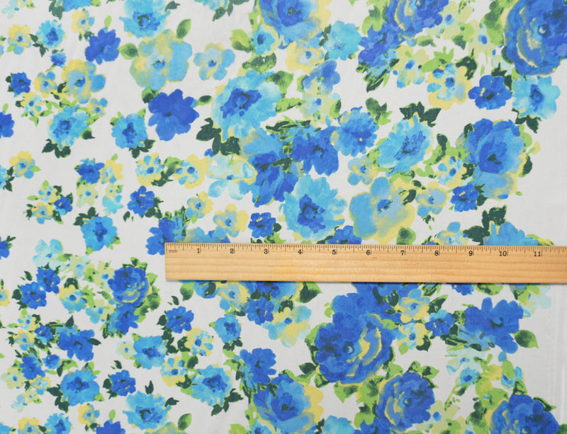 Blue-Green-Multi Poly Floral Printed Chiffon Woven Fabric