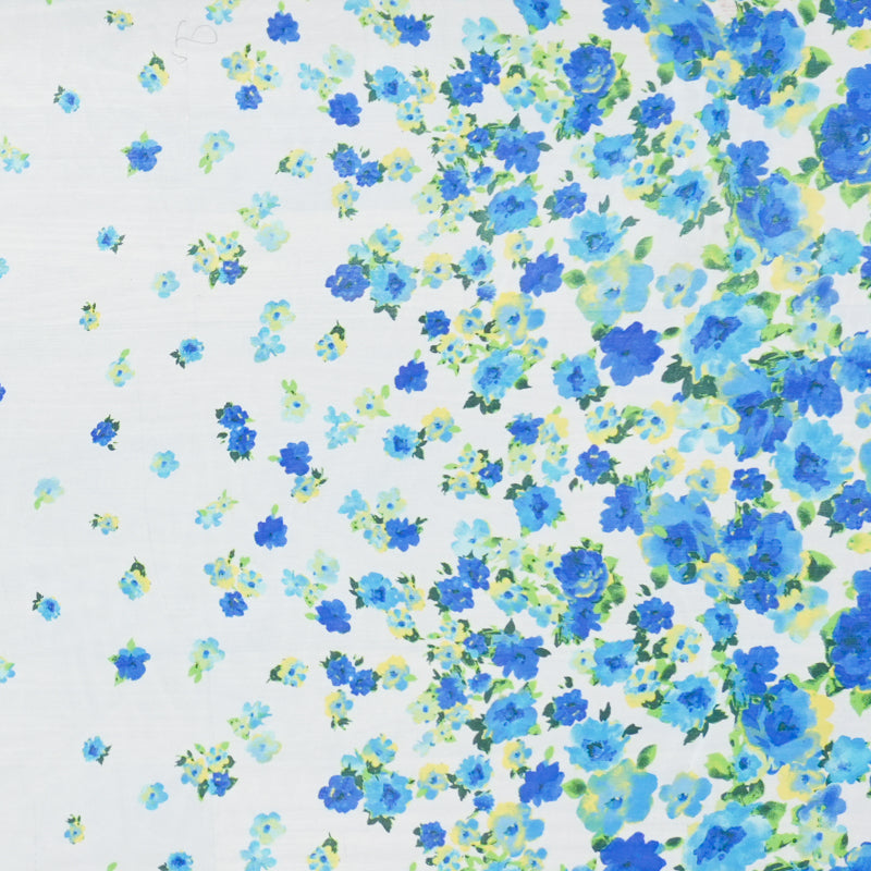Blue-Green-Multi Poly Floral Printed Chiffon Woven Fabric