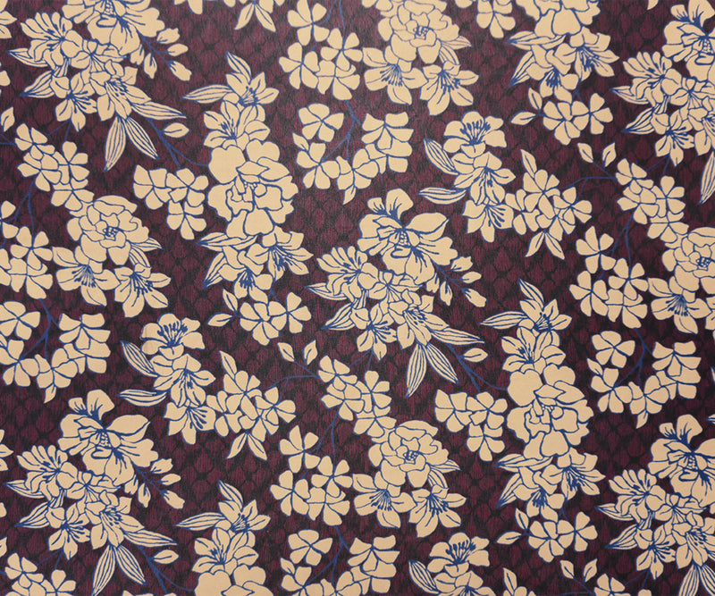 Deep Red-Beige-Multi Poly Floral Printed Chiffon Woven Fabric