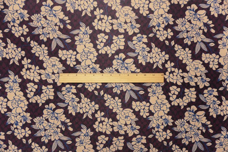 Deep Red-Beige-Multi Poly Floral Printed Chiffon Woven Fabric