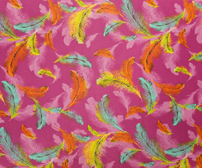 Pink-Orange Poly Feather Printed Chiffon Woven Fabric