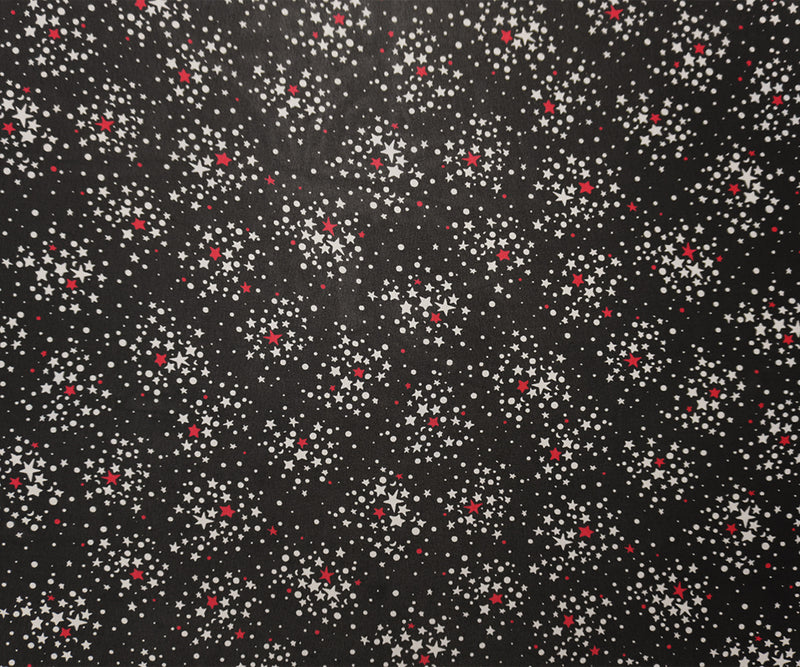 Black-White-Red Poly Star Printed Chiffon Woven Fabric