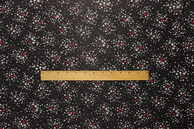 Black-White-Red Poly Star Printed Chiffon Woven Fabric