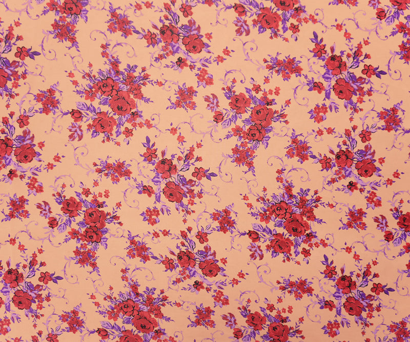 Peach-Purple-Red Poly Floral Printed Chiffon Woven Fabric