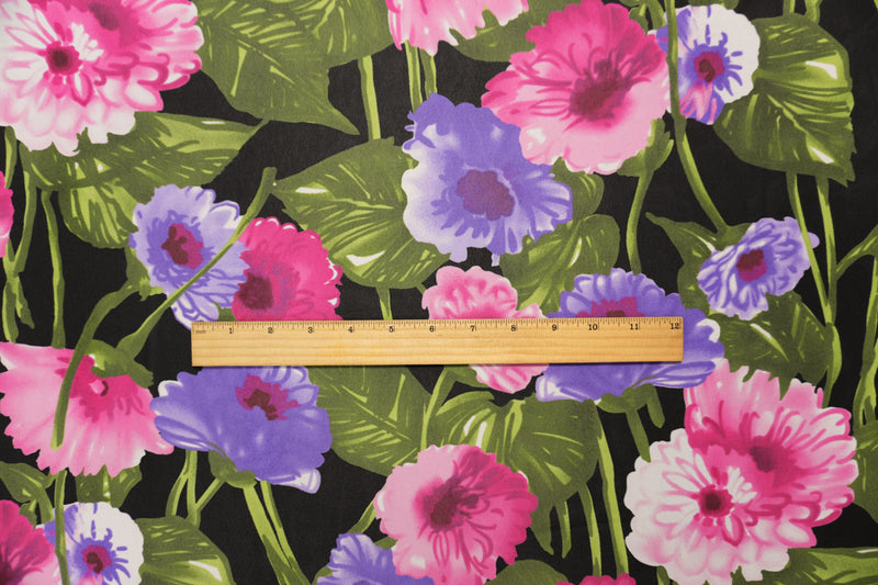 Pink-Purple-Green Poly Floral Printed Chiffon Woven Fabric
