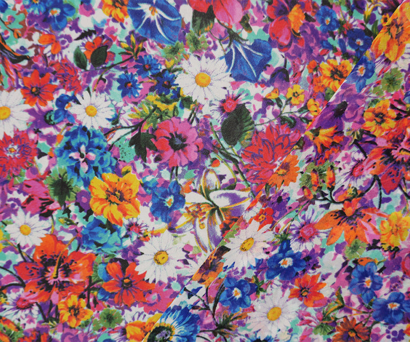 Pink-Purple-Multi Poly Floral Printed Chiffon Woven Fabric