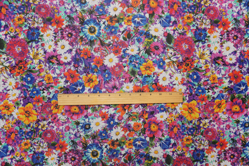 Pink-Purple-Multi Poly Floral Printed Chiffon Woven Fabric