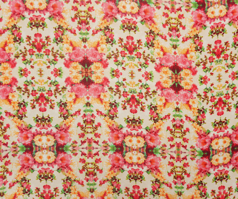 Beige-Red-Pink Poly Floral Printed Chiffon Woven Fabric