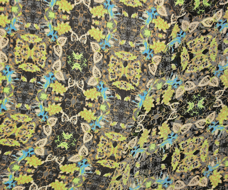 Black-Lime-Multi Poly Kaleidoscope Yoryu Chiffon Woven Fabric