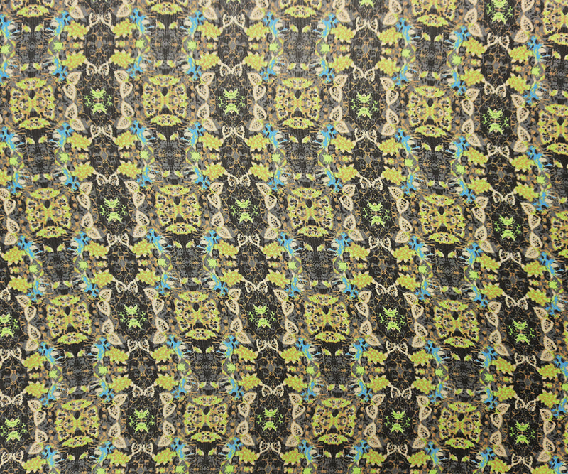Black-Lime-Multi Poly Kaleidoscope Yoryu Chiffon Woven Fabric