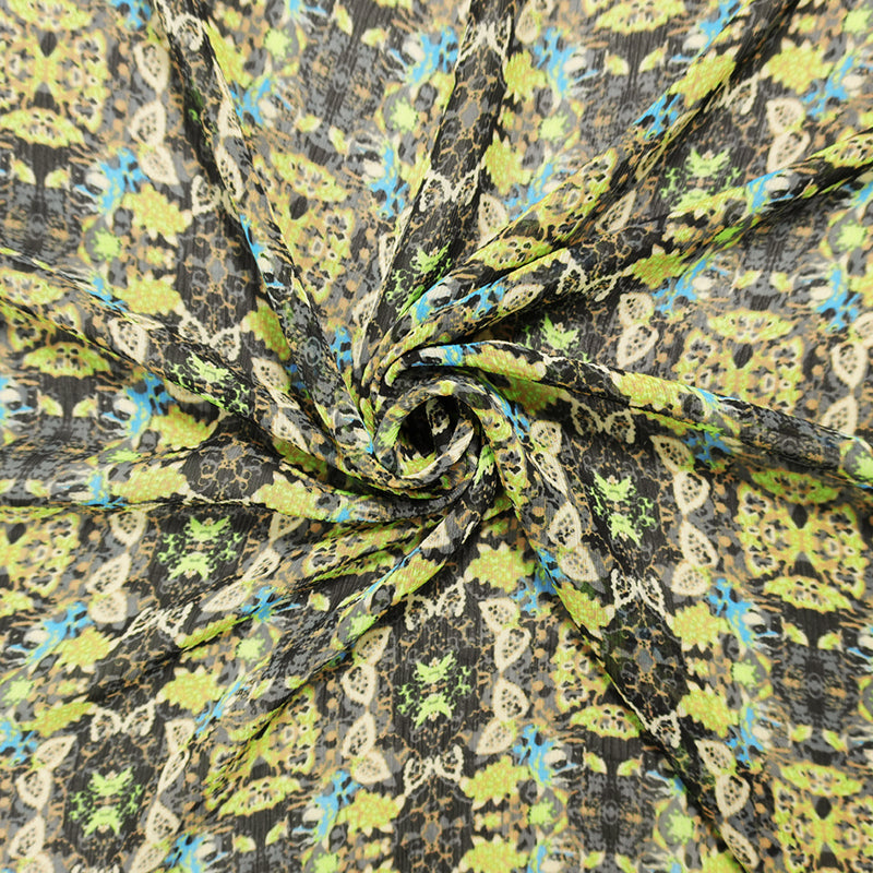 Black-Lime-Multi Poly Kaleidoscope Yoryu Chiffon Woven Fabric