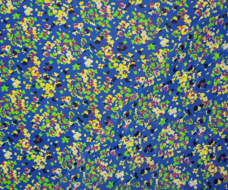 Blue-Yellow-Multi Poly Floral Printed Chiffon Woven Fabric