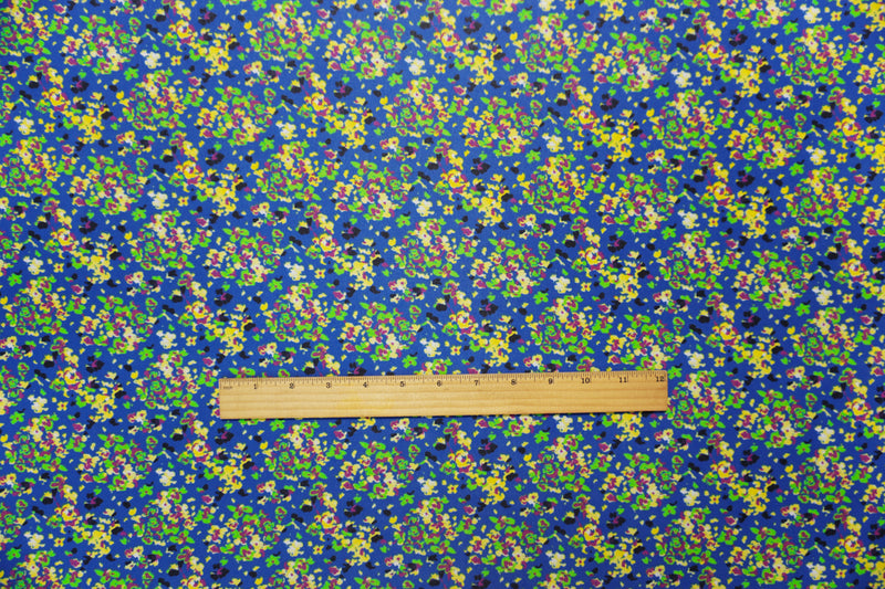 Blue-Yellow-Multi Poly Floral Printed Chiffon Woven Fabric