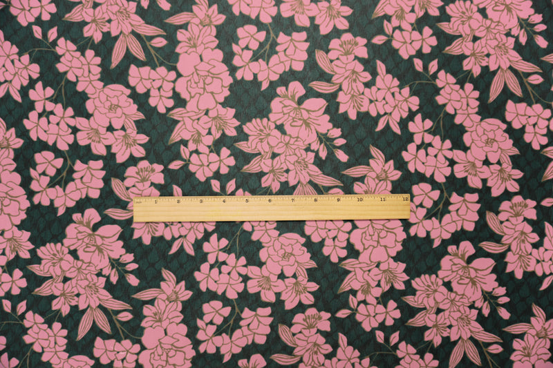 Pink-Green-Multi Poly Floral Printed Chiffon Woven Fabric