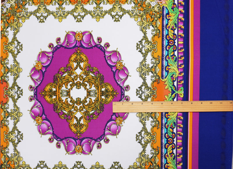 Purple-Multi Poly Baroque PANEL Print ITY Jersey Knit Fabric