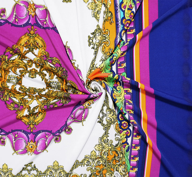 Purple-Multi Poly Baroque PANEL Print ITY Jersey Knit Fabric