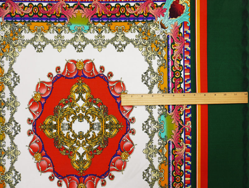Green-Multi Poly Baroque PANEL Printed ITY Jersey Knit Fabric