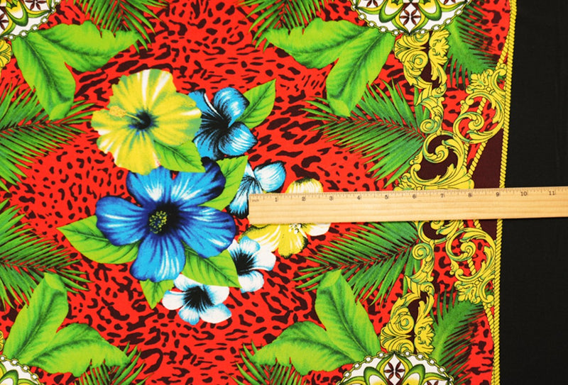 Black-Red-Multi Poly Floral Leopard PANEL ITY Jersey Knit Fabric