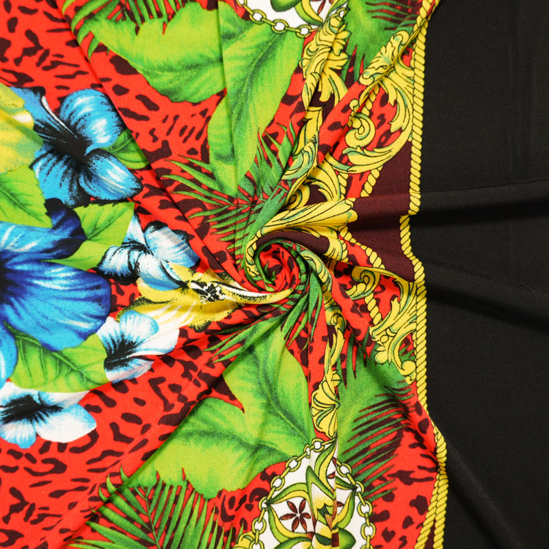 Black-Red-Multi Poly Floral Leopard PANEL ITY Jersey Knit Fabric