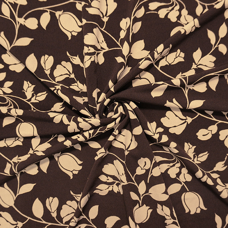 Brown-Beige Poly Spandex Floral Printed ITY Jersey Knit Fabric