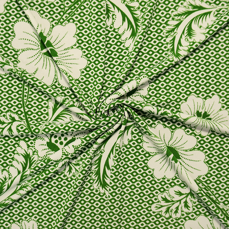 Green-Ivory Poly Floral Geo Printed ITY Jersey Knit Fabric