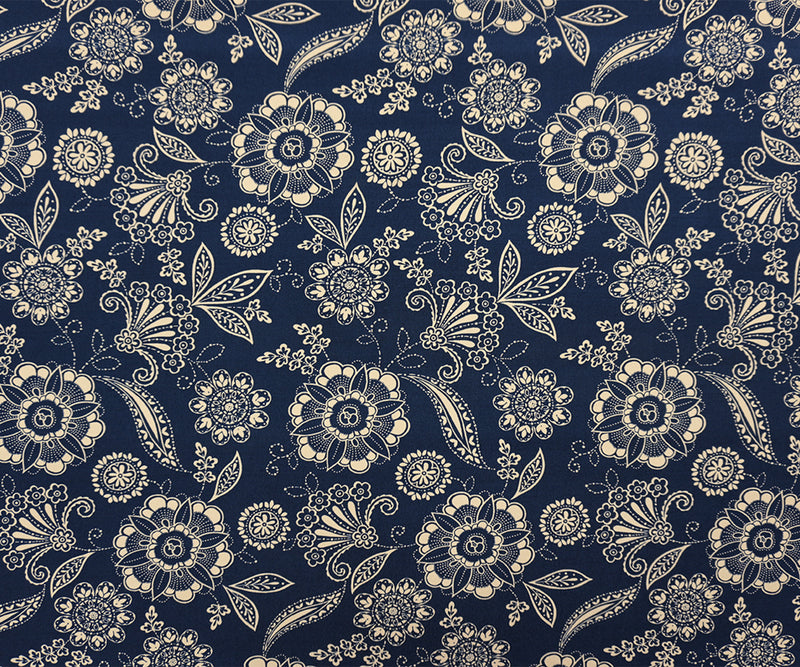 Deep Navy-Beige Poly Moroccan Floral Print ITY Jersey Knit Fabric