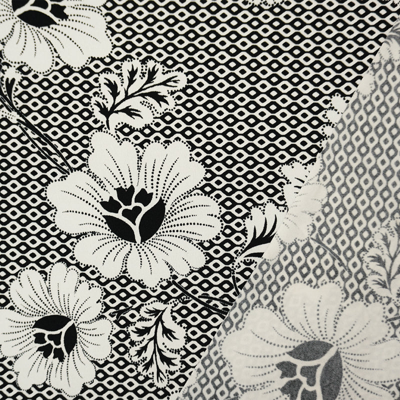 Black-White Poly Floral Geo Printed ITY Jersey Knit Fabric