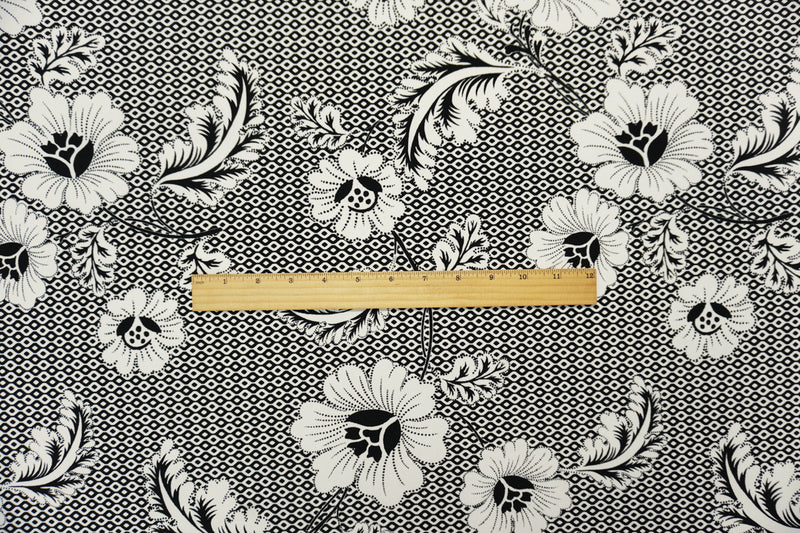 Black-White Poly Floral Geo Printed ITY Jersey Knit Fabric
