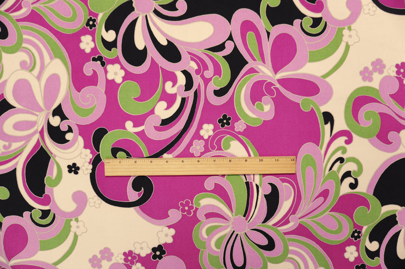 Pink-Green-Multi Poly Abstract Floral ITY Jersey Knit Fabric