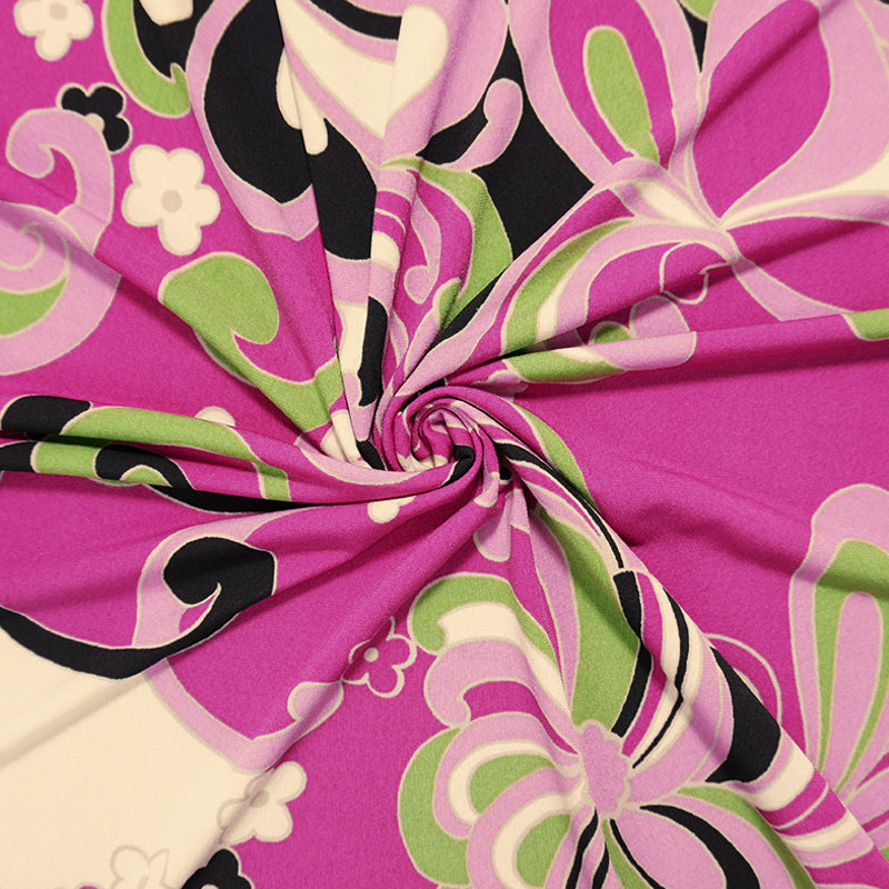 Pink-Green-Multi Poly Abstract Floral ITY Jersey Knit Fabric