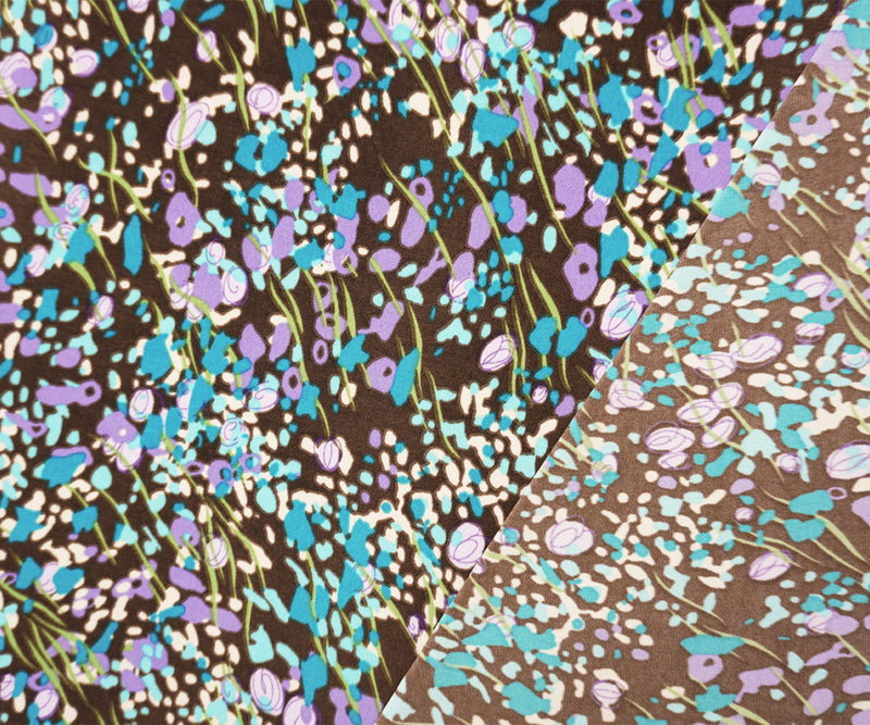 Brown-Multi Poly Abstract Floral Print ITY Jersey Knit Fabric