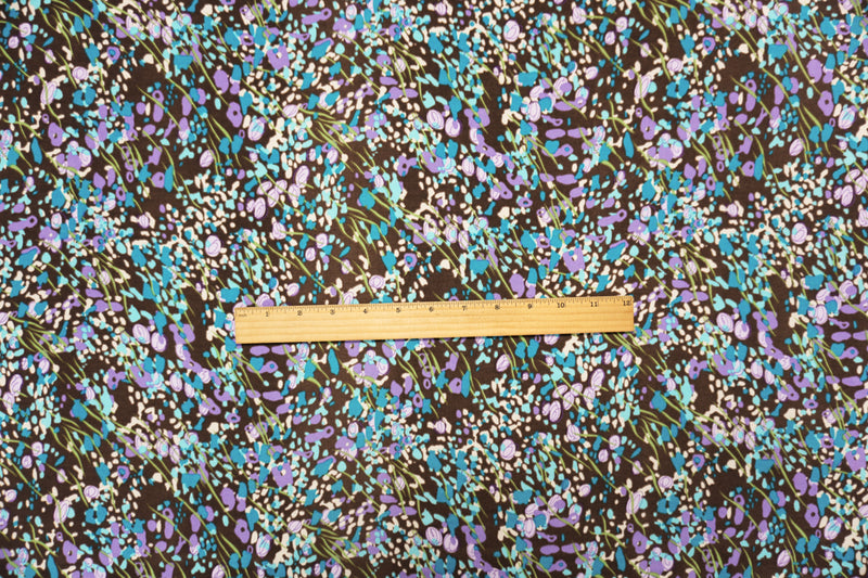 Brown-Multi Poly Abstract Floral Print ITY Jersey Knit Fabric