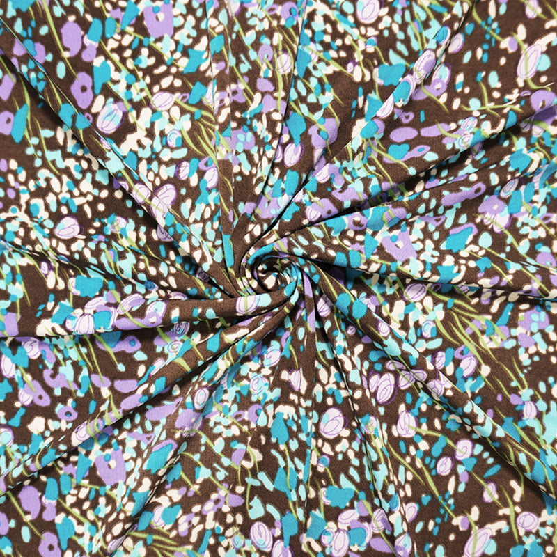 Brown-Multi Poly Abstract Floral Print ITY Jersey Knit Fabric